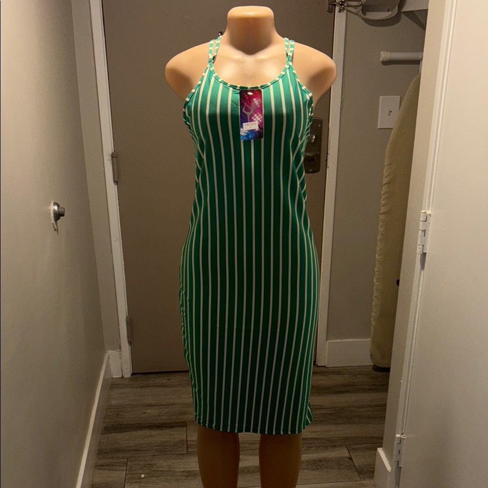 Green and White Cut Out Tie Front Midi Dress